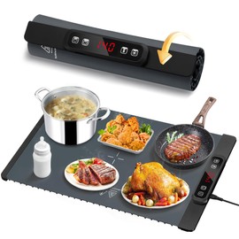 AIBOKEE Food Warming Mat,Warming Mat for Food,Silicone Electric Warming Tray for Food with 5 Temperature 4 Time Moder, Roll Up Portable Food Warmers for Parties Buffet Gatherings-Dark Gray