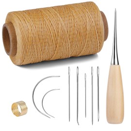 Benlay 273 Yards Waxed Sewing Thread Sewing Kit Including Awl, Needles, Thimble, Sewing Pad Repair Kit for Leather Crafts, Carpet, Sofa, Sailing Seat, Shoes, Sewing and Repairing (Natural Colour)