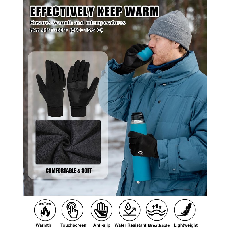 RIGWARL Thin Fleece Gloves for Cold Weather Waterproof, Winter Gloves