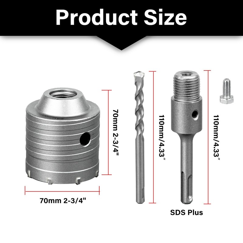 SALI Carbide Hole Saw Drill Bit 70mm with 110mm SDS