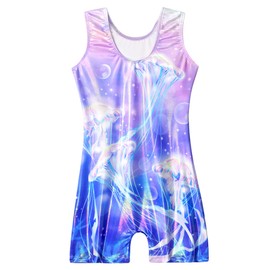 Domusgo Gymnastics Leotards for Girls Size 7-8 Years Old Purple Jellyfish Kids Sleeveless Unitard