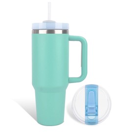 Chthen 40 oz Tumbler with Handle And Straw, Quencher ProTour Flip Straw Tumbler 100% Leak-Proof, Tumbler with Lid And Straw, 1 Tumbler 2 Lids Multi-Purpose (eucalyptus, 40Ounce)