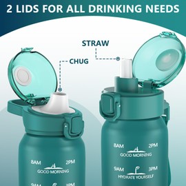 SLUXKE Insulated water bottle with Straw and Chug Lids, 18/10 Stainless Steel 24oz Water Bottle BPA Free, Double Wall Vacuum Wide Mouth Insulated Water Bottle for Men, Women & Kids BLUE BLUE