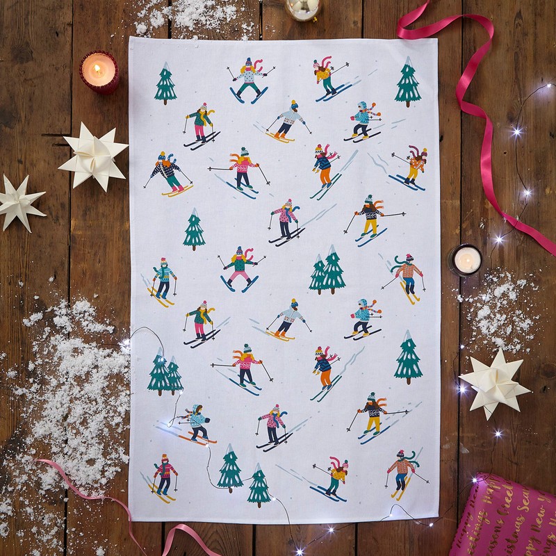 Ulster Weavers Xmas Christmas Ski Slopes Cotton Tea Towel