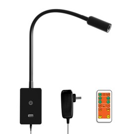 ENUOTEK LED Wall Mounted Bedside Lamp with Flexible Gooseneck, Remote Control Black Wall Mount LED Reading Spot Light for Bedroom, Timer Auto Off, Stepless and Step Dimmable, Neutral White Lighting