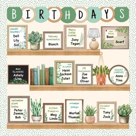 Eucalyptus Birthday Bulletin Board Set for Classroom, Birthday Chart for Classroom Greenery Wall Decor Bookself Cutouts for Teacher Back to School Supplies Classroom Door Wall Decor