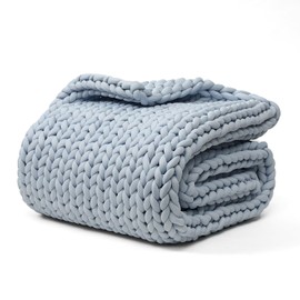 YnM Cooling Chunky Throw Blanket, Medium-Weight, Hand Knitted, Skin Friendly, Ventilated and Breathable, Machine Washable, Home Décor Piece for Couch, Sofa and Bed (Azure Blue, 40x50 Inch)