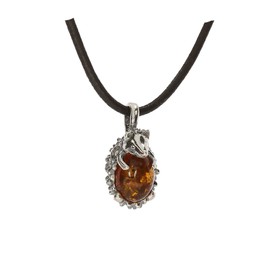 Artisana-Schmuck Amber Pendant (without Leather Strap, Hedgehog Pendant Made of Amber and 925/000 Sterling Silver, 925/000 sterling silver Baltic Amber, Amber