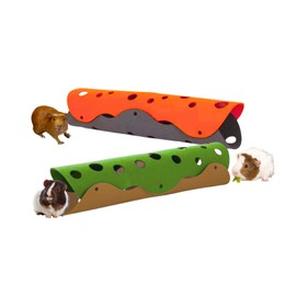 CAVYPOP Guinea Pig Tunnels, Foldable Fleece Hideout Beds with Cheese-Hole Design, 2 Pack Modular Tunnel Set for Play and Rest, Brings Comfort and Enrichment to Guinea Pig Cages-Green&Grey