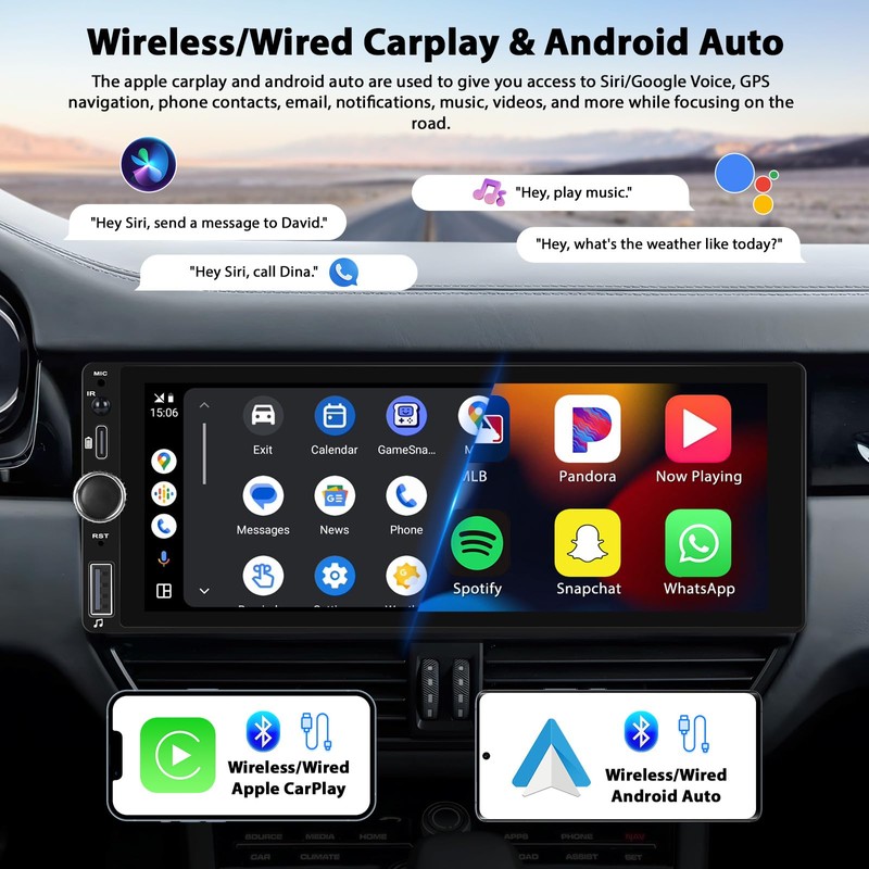 Inefala 6.86" Wireless Carplay Car Stereo Single Din Touchscreen Radio
