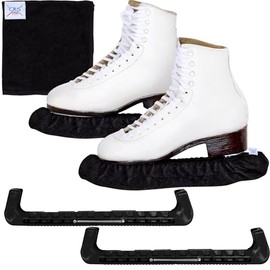 CRS Cross - Juego de protectores para patines de hielo, toallas y regalos. Accesorios esenciales de protección dura y cubierta suave para cuchillas de patinaje artístico o hockey (Negro Biellmann