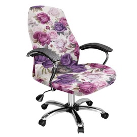 Uorisanigo Purple Pink Rose Desk Chair Cover Office Chair Seat Cover Universal Rotating Chair High Back Office Seat Cover Removable Computer Chair Cover