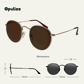 OPULIZE Sol Reading Sunglasses Thin Rimmed Retro Round Metal Frames Scratch Resistant Tinted Lens UV400 Protection Gold Transparent Tips Mens Womens S94-9 +1.00