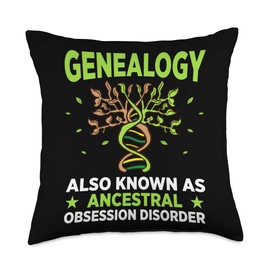 Genealogy Gifts For Genealogists Men Ancestral Obsession Disorder Ancestry Genealogist Genealogy Throw Pillow, 18x18, Multicolor