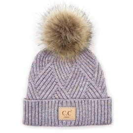 C.C - Gorro de gamuza para niños, suave y cálido, de punto con pompones, Piel sintética cruzada, mezcla de bígaro, Talla única
