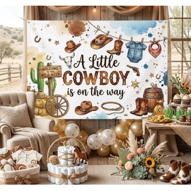 Cowboy Baby Shower Backdrop 7x5ft, A Little Cowboy is on The Way Banner Background for Baby Shower Decorations, Blue Wild West Rodeo Party Photo Booth Props