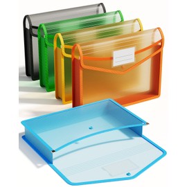 ThinkTex Plastic Expanding File Folder, Transparent envelopes with Snap Closure, No Dividers, Large Capacity, Assorted Colors, Fit Letter/A4 Size - 5 Packs