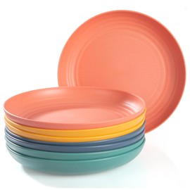 PTNITWO 8.8 Inch Wheat Straw Plates,8 PACK Unbreakable Dinner Plates,Reusable Deep Plastic Plates, Lightweight Salad, Camping/Kitchen, Dishwasher & Microwave Safe
