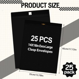 Motipuns 25 Pcs Clasp Envelope 14 x 18 Inch Large Manilla Envelopes with Clasp Closure for Mailing Thick Documents Home, Business, Legal or School Office Storing(Black)