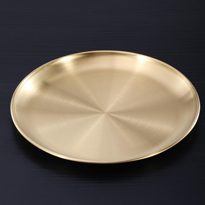 Xebslyti Round Stainless Steel Tray Dinner Dishes Plate Gold Decorative