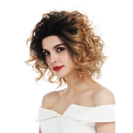 WIG ME UP - RGF-7281A-LF-R3488 Women's Lace Front Wig Short Shoulder Length Curly Curly Ombre Black Copper Blonde Highlighted