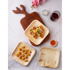 FOOGO Green 25 Disposable Palm Leaf Plates, 7"(18cm) Small Square Dessert Plates, Eco Friendly Biodegradable Compostable Plates, Like Wooden Plates, Bamboo Plates, Paper Plates for Hot Food