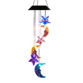Lainin Solar Wind Spinner Color Changing Star Moon Wind Chime Light Mobile For Home Outdoor Garden Christmas Decoration