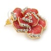 Pink Enamel Crystal Rose Stud Earrings In Gold Tone -