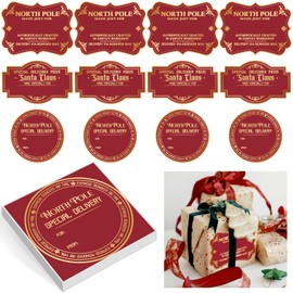 Colarr 60 Pcs Jumbo Christmas Stickers Gift from Santa Gift Name Tag Sticker Christmas North Pole Rustic Modern Gold Foil Tag from Santa Claus Holiday Xmas Labels for Self Adhesive Wrapping Favor