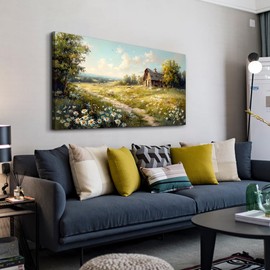 KELIYUAN Large Wall Decor Canvas For Living Room Wall Art For Bedroom Office Wall Decoration Vintage Country Field Wall Painting Pictures Decor Artwork Farmhouse Home Wall Art Framed 24"x48"