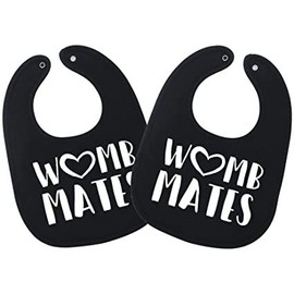 Womb Mates Twins Baby Bibs - 100% Soft Cotton, Unisex Twin Bib Set Black…