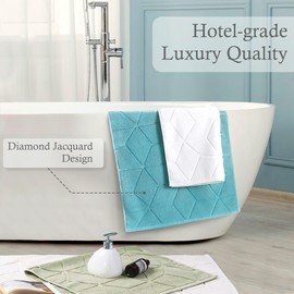 2PC Cotton Bath Mats Set – Hotel Quality | 1100GSM Thick | 19"x30" | Turkish Cotton, Soft Terry Cloth Bath Mat for Bathroom Floor, Washable & Absorbent, Green Bathroom Rug, Bathroom Essentials