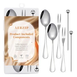Coffee Spoons Cacktail Picks Charcuterie Forks Set, Stainless Steel Coffee Tea Spoon and Mini Charcuterie Picks for Appetizers Dessert (Silver)