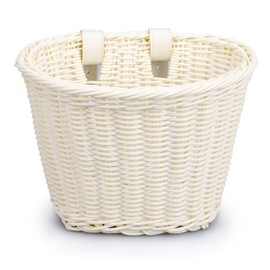 MEISO Front Bicycle Basket for Children, Woven Bicycle Basket with Leather Strap, Removable, Bicycle Storage Basket for Most Bicycles (White)