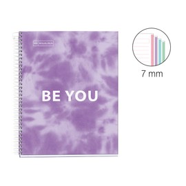 Miquelrius - Spiral notepad A5-120 sheets 90 g - grid 5 x 5 mm - 4 coloured stripes - laminated hard cover - Tie-dye lavender