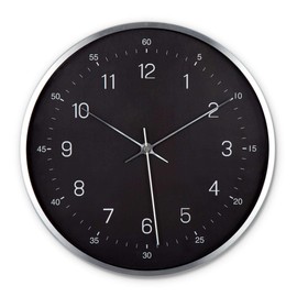K&L Wall Art Black Silver Wall Clock 30 cm Large without Ticking Noises Silent Wall Clocks Modern Aluminium Living Room Decoration Stainless Steel Look