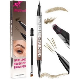 iMethod 4D Brow Pen, 2-in-1 Eyebrow Pencil with Waterproof Microblading and Dual-Ended Eyeliner Brush for Natural Brow Makeup and Eyelash Line:_01# Light Brown