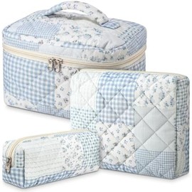 Cosmetic Bag Organizer Travel, Compact Lightweight Accessory for Travel and Daily Use - Kacctyen 3 Quilted Makeup Floral