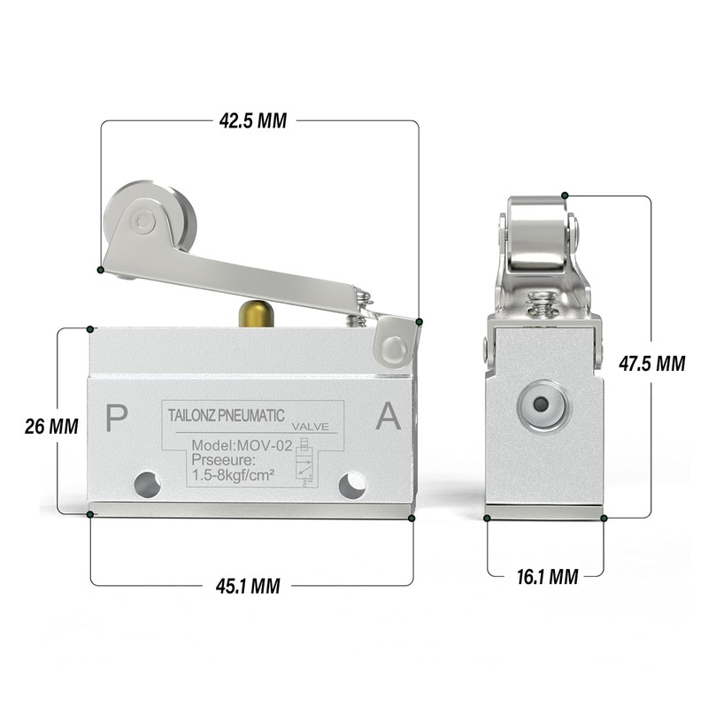 TAILONZ PNEUMATIC MOV-02 2 Positions 2 Way 1/8 Inch Roller