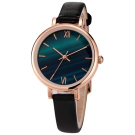 NUOVO Women's Leather Watch Women's Rose Black or White Leather Strap Watch Elegant Analogue Quartz Watches for Women, Black (black 01), Classic