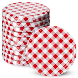 KADAX fi82 mm Screw Lid, Twist-Off Lid Set Made of Metal, Replacement Lids for Mason Jars, Lids with 6 Locking Teeth for Jars and Preserving Jars (Red Chequered, Pack of 10)