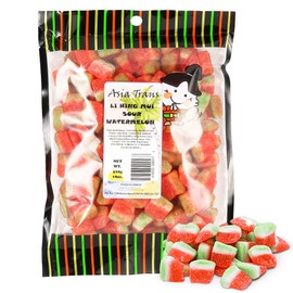 Li Hing Mui Sour Watermelon 18 Ounce - Packed fresh in Hawaii. Sweet and tart watermelon gummy candy sprinkled with Li Hing Mui Plum powder.