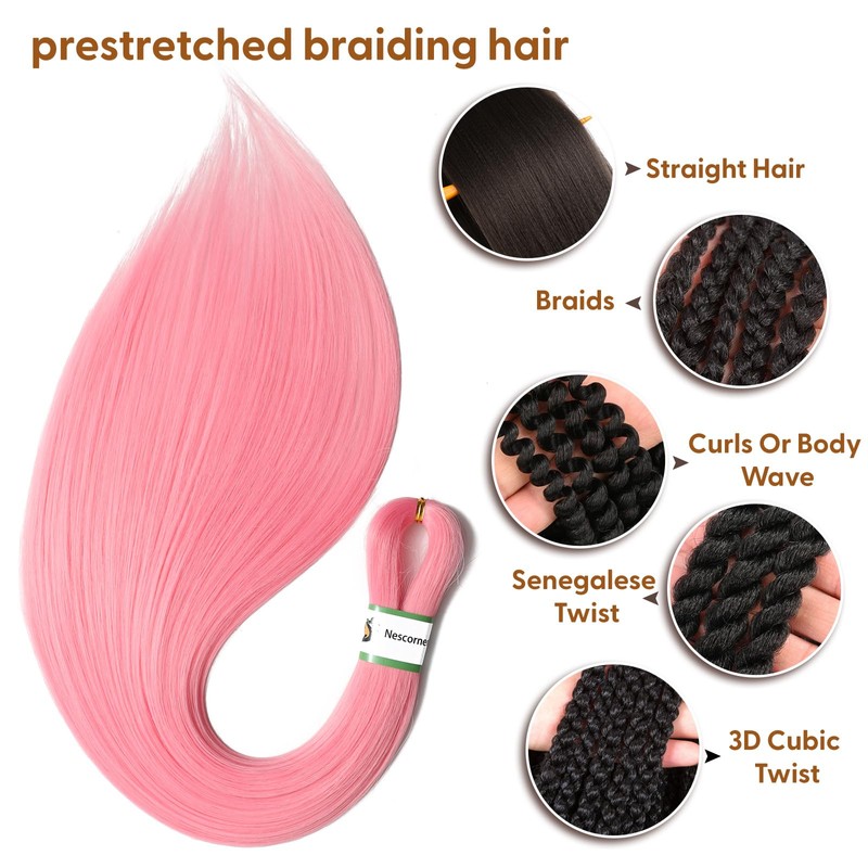 Deep Pink Braiding Hair Pre Stretched, 24inch 3 Packs