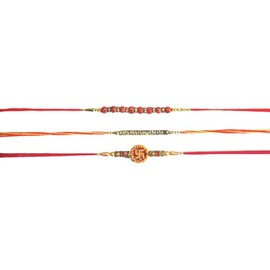 Set of 3 Rakhi for Brother | Swastik Rakhi, Rudraksha Rakhi & Stone Beads Rakhi | Traditional Raksha Bandhan Thread for Men | Combo Rakhi Set Gift Pack
