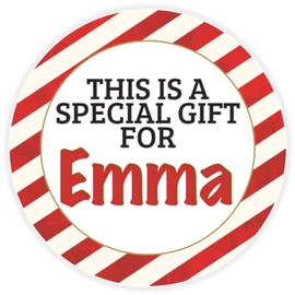 This is a Gift for Emma - Circle Sticker Decal 3 Inch - Candy Cane Merry Christmas Gift Tag Present Tree Holiday Custom Name Santa Claus