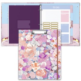 ZAXMEY 3 Ring Binder, 1 Inches Round Ring Binder with Clipboard, Dividers Tabs, PVC Zipper Bag Sleeves & to Do List Planners for Women, Men, School, Office Supplies, Watercolor Flower