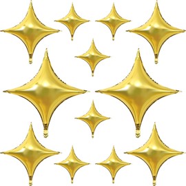 HILAVO 12PCS Gold Star Balloons, 24in 18in 10in Four Pointed Star Shaped Balloons Gold Foil Balloons for Graduation New Year Birthday Retirement Party Decorations