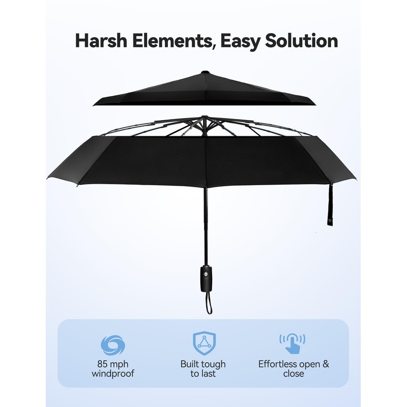 TECKNET Umbrella Windproof Strong for Rain, Large Automatic Folding Umbrella