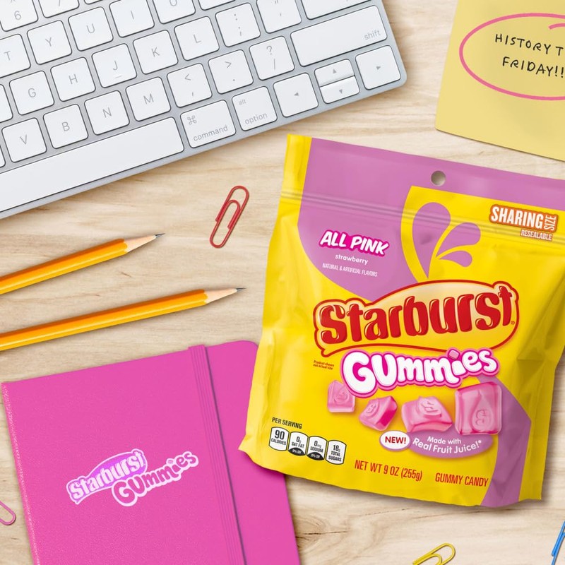 STARBURST Gummies All Pink Gummy Candy Strawberry Flavored Chewy Snacks