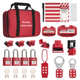 Boviisky Lockout Tagout Kit, 4 Keyed Different Loto Safety Padlocks, Hasps, Clamp on and Universal Multipole Circuit Breaker Lockouts, 37 PCS, 7135R(Black Kit)